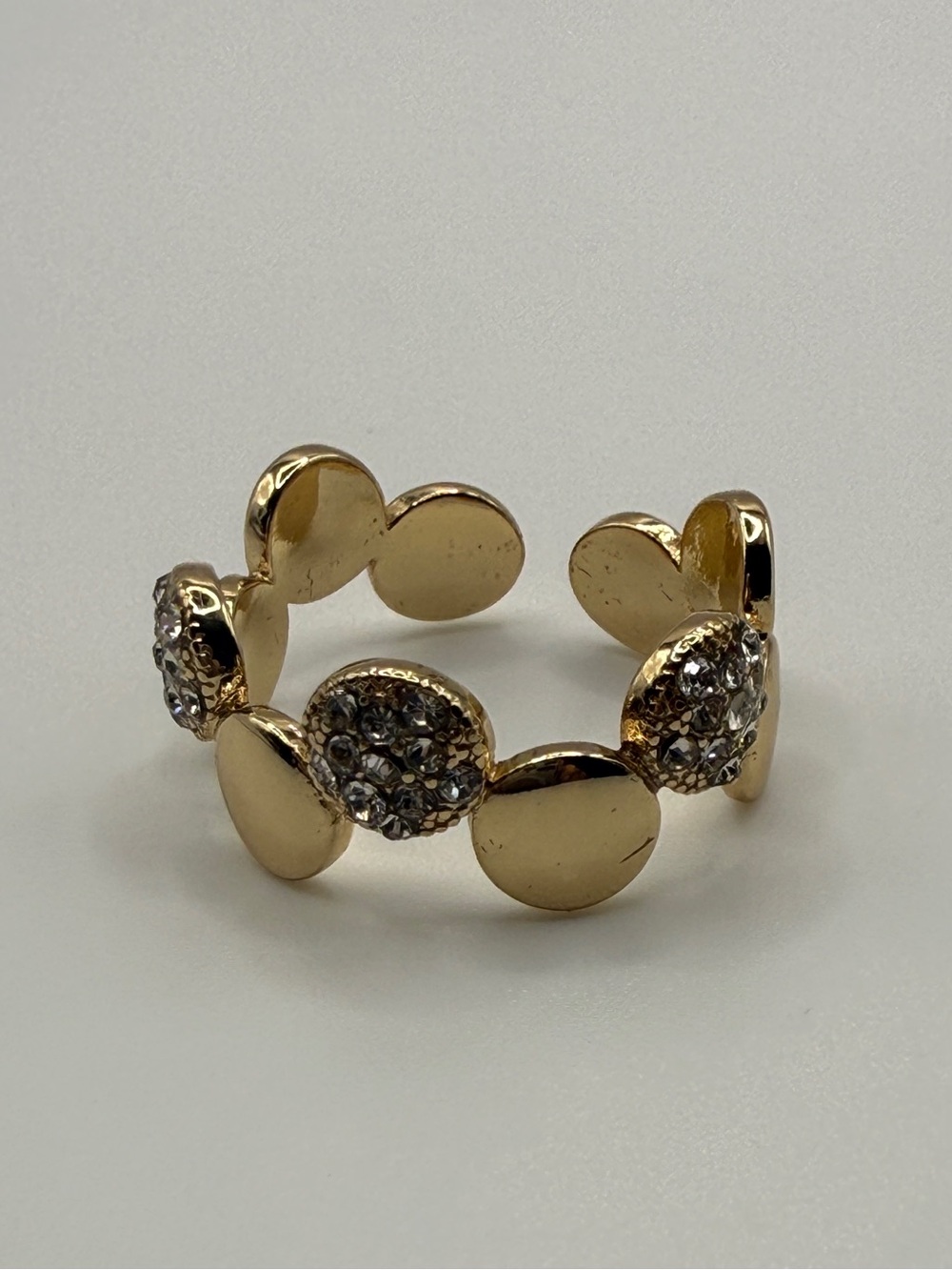 Marlyn Schiff Gold-Tone Disc Ring with Clear Crystals